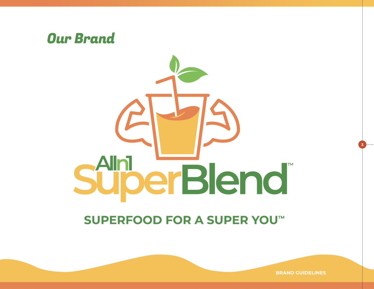 A page from the Brand Guidelines for Alln1 SuperBlend, designed by Positive Brand